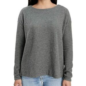 Splendid Women's Charcoal Gray Waffle Thermal Pullover Long Sleeve Top Size L
